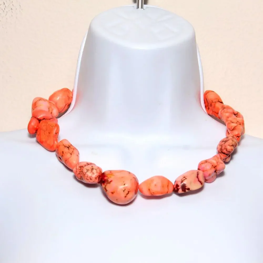Vintage Chunky Orange/Salmon Colored Statement Necklace